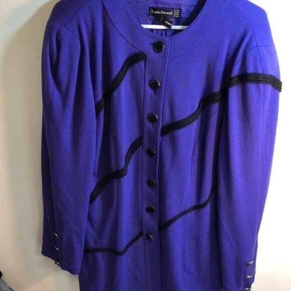 Vintage Size 12 Louis Feraud purple wool blend skirt suit - Picture 4 of 11